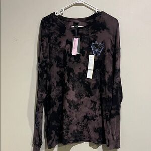 wild fable Black & Purple Tie-Dye Long Sleeve Top with Blue Butterfly
